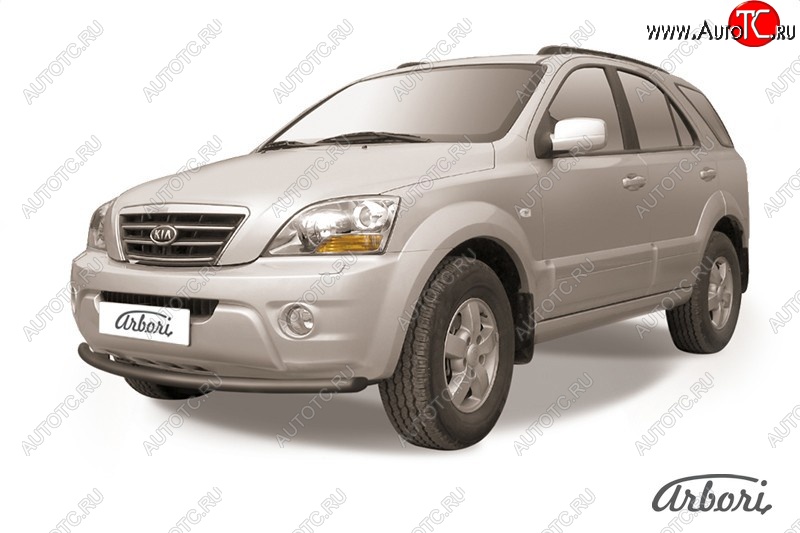 5 669 р. Защита переднего бампера Arbori (черная, 1 труба d57 mm).  KIA Sorento  BL (2002-2010) дорестайлинг, рестайлинг  с доставкой в г. Тамбов