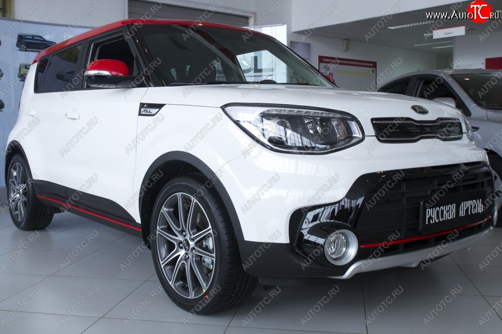 4 999 р. Накладки на колёсные арки RA (комплект 4 шт.)  KIA Soul  PS (2017-2019) рестайлинг (Поверхность шагрень)  с доставкой в г. Тамбов