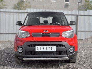 10 349 р. Защита переднего бампера (Ø75х42 мм, нержавейка) Russtal KIA Soul PS дорестайлинг (2014-2016)  с доставкой в г. Тамбов. Увеличить фотографию 2