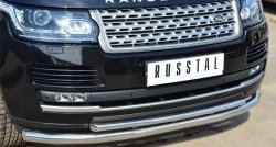 16 999 р. Защита переднего бампера (2 трубыØ63 и 42 мм, нержавейка) SLITKOFF Land Rover Range Rover 4 L405 дорестайлинг (2012-2017)  с доставкой в г. Тамбов. Увеличить фотографию 2