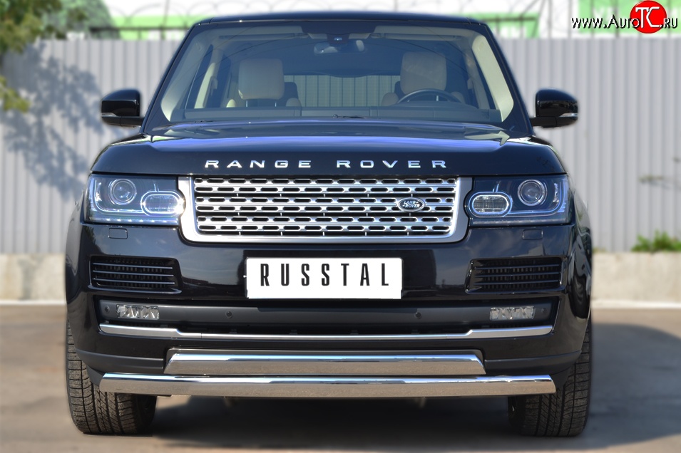 27 649 р. Защита переднего бампера (2 трубыØ75х42 мм, нержавейка) Russtal Land Rover Range Rover 4 L405 дорестайлинг (2012-2017)  с доставкой в г. Тамбов