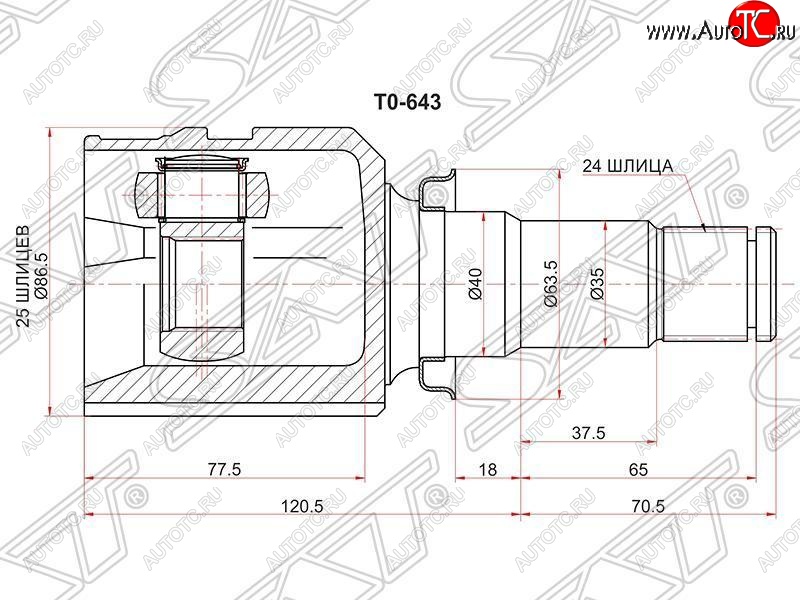 2 799 р. ШРУС SAT (внутренний правый, трипоид) Toyota Auris E150 хэтчбэк 5 дв. дорестайлинг (2006-2010)  с доставкой в г. Тамбов