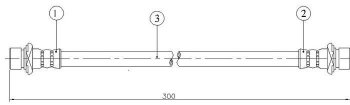 Тормозной шланг SAT (задний, левый/правый) Lexus (Лексус) GX470 (ГХ)  J120 (2002-2007), Toyota (Тойота) Corolla (Королла) ( E100,  E110) (1991-2002),  Corolla Levin (Королла)  EA100 (1992-1997),  Hilux Surf (Хайлюкс)  N210 (2002-2005),  Land Cruiser Prado (Лэнд)  J120 (2002-2009),  Sprinter (Спринтер)  E110 (1995-1997)