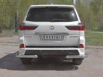 Защита заднего бампера (2 трубы Ø76 и 42 мм уголки, нержавейка) Lexus LX570 J200 2-ой рестайлинг (2015-2022)