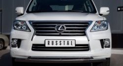 Защита переднего бампера (2 трубыØ42 и 75х42 мм, нержавейка) Russtal Lexus LX570 J200 дорестайлинг (2007-2012)