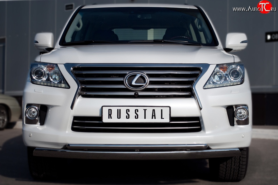 21 899 р. Защита переднего бампера (2 трубыØ42 и 75х42 мм, нержавейка) Russtal Lexus LX570 J200 дорестайлинг (2007-2012)  с доставкой в г. Тамбов