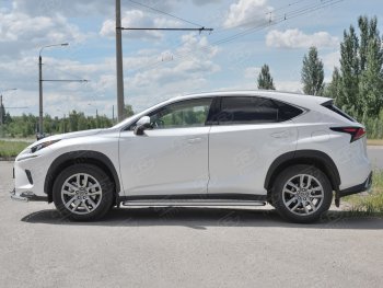 Порожки для ног (труба Ø42) SLITKOFF Lexus NX300h Z10 дорестайлинг (2014-2017)  (лист алюм, проф. нерж)