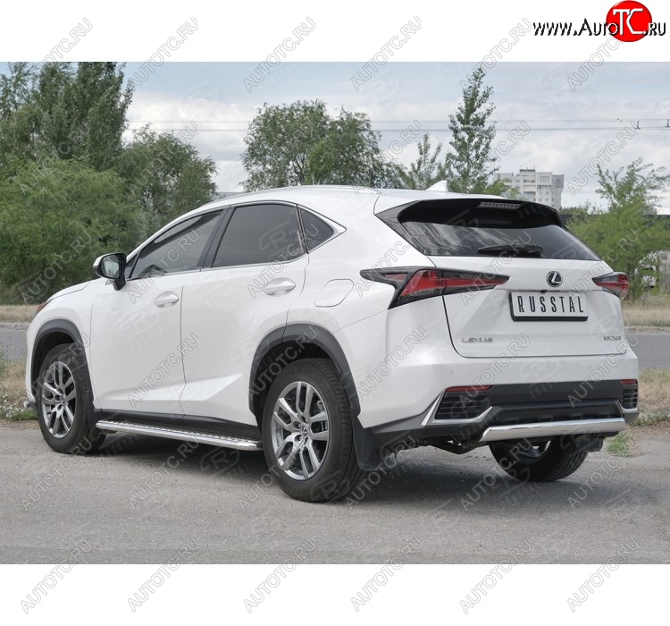 9 649 р. Защита заднего бампера (Ø75х42 мм, нержавейка) Russtal Lexus NX300h Z10 дорестайлинг (2014-2017)  с доставкой в г. Тамбов