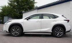 21 699 р. Порожки для ног (Ø42) SLITKOFF Lexus NX200 Z10 дорестайлинг (2014-2017) (лист - алюминий, профиль - нержавейка)  с доставкой в г. Тамбов. Увеличить фотографию 2