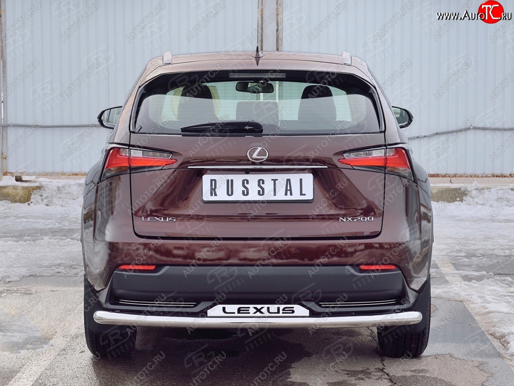 19 999 р. Защита заднего бампера (Ø63 мм с надписью, нержавейка) Russtal  Lexus NX200  Z10 (2014-2017) дорестайлинг  с доставкой в г. Тамбов