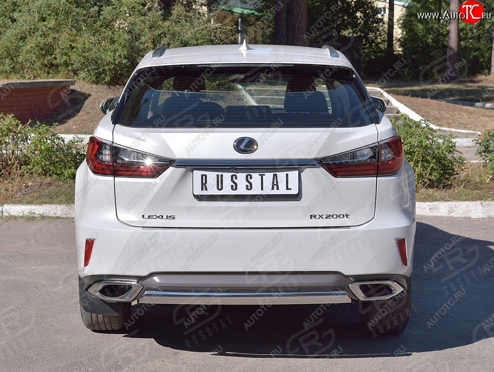 15 649 р. Защита заднего бампера (Ø75x42 мм, нержавейка) Russtal Lexus RX 200T AL20 дорестайлинг (2015-2017)  с доставкой в г. Тамбов