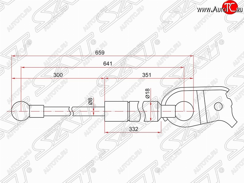 1 239 р. Газовый упор капота SAT  Lexus RX330  XU30 (2003-2006), Lexus RX350  XU30 (2003-2006), Lexus RX400H  XU30 (2005-2009), Toyota Harrier  XU30 (2003-2013)  с доставкой в г. Тамбов