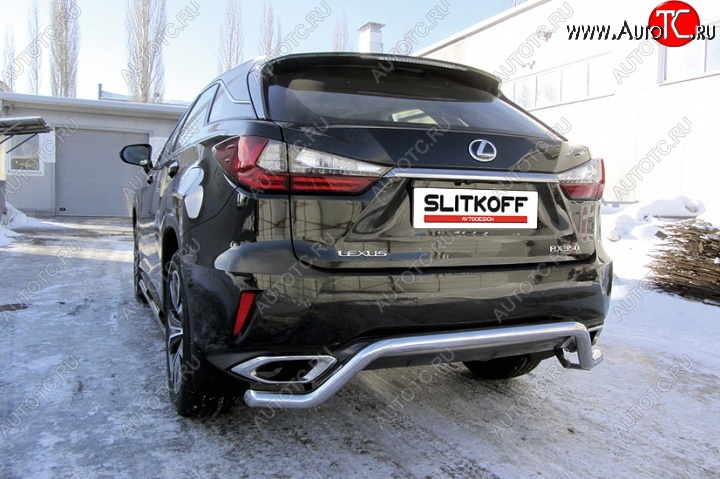 12 599 р. Защита заднего бампера из изогнутой трубы диаметром 57 мм Slitkoff Lexus RX350 AL20 дорестайлинг (2015-2019) (Нержавейка, Полированная)  с доставкой в г. Тамбов