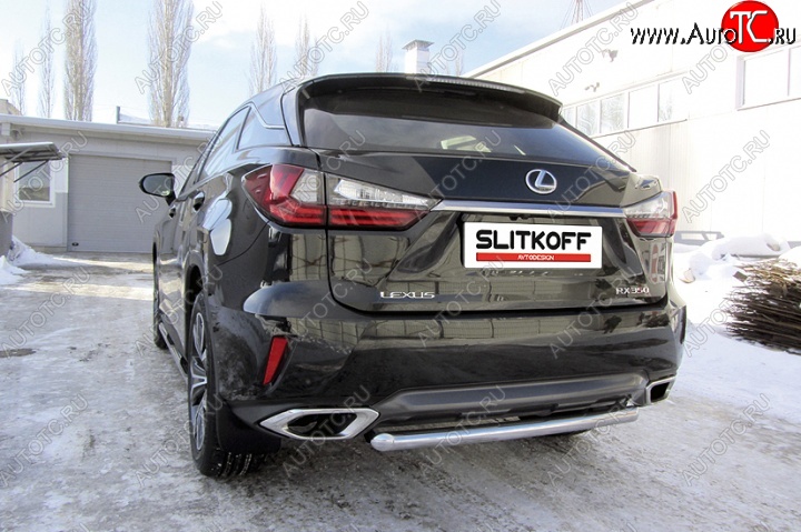 10 999 р. Защита заднего бампера из короткой трубы диаметром 57 мм Slitkoff  Lexus RX350  AL20 (2015-2019) дорестайлинг (Нержавейка, Полированная)  с доставкой в г. Тамбов