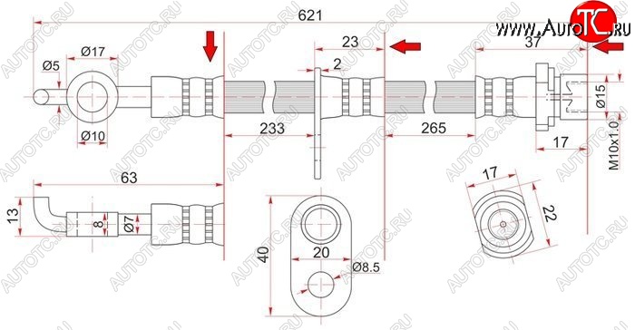 829 р. Тормозной шланг SAT (передний, правый, пр-во Таиланд) Toyota Noah 2 дорестайлинг (2007-2010)  с доставкой в г. Тамбов