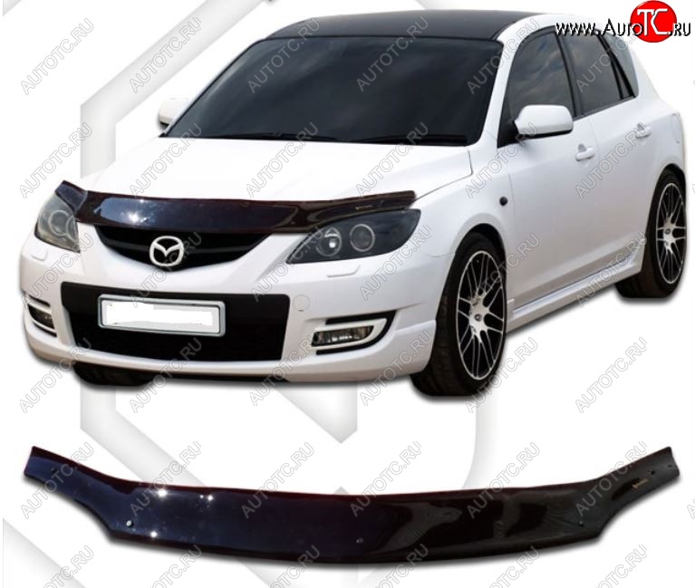 2 069 р. Дефлектор капота CA-Plastiс  Mazda Axela  MPS (2006-2009) (Classic черный, Без надписи)  с доставкой в г. Тамбов