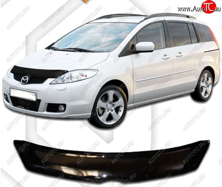 1 989 р. Дефлектор капота CA-Plastic  Mazda 5 (2005-2010) (Classic черный, Без надписи)  с доставкой в г. Тамбов