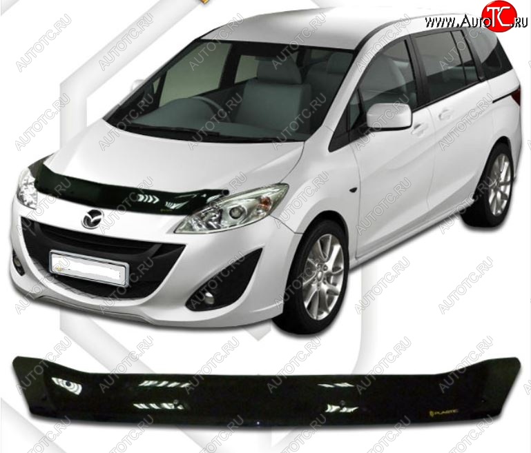 1 829 р. Дефлектор капота CA-Plastiс  Mazda 5 (2010-2015) (Classic черный, Без надписи)  с доставкой в г. Тамбов