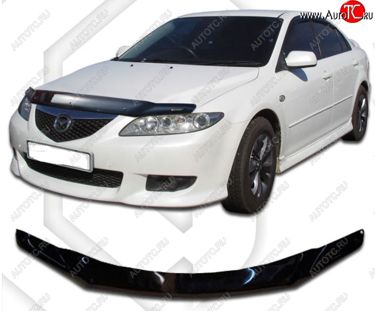 1 829 р. Дефлектор капота CA-Plastic  Mazda 6  GG (2002-2005) седан дорестайлинг (Classic черный, Без надписи)  с доставкой в г. Тамбов