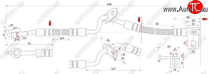 1 029 р. Тормозной шланг SAT (правый) Mazda 6 GG лифтбэк дорестайлинг (2002-2005)  с доставкой в г. Тамбов