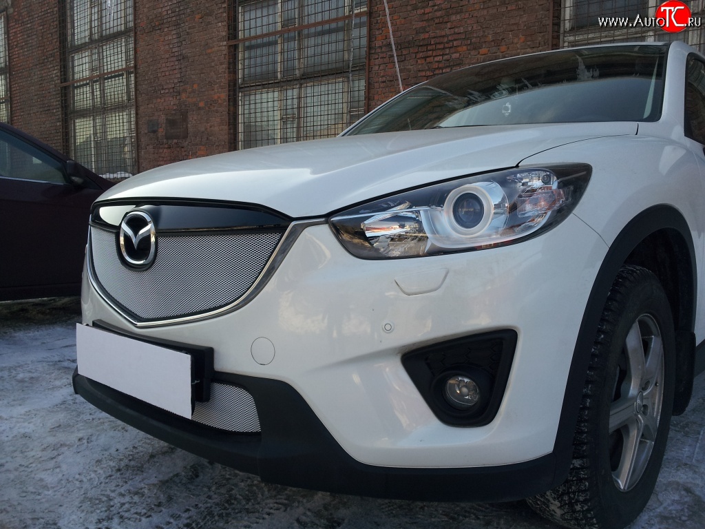 2 399 р. Нижняя сетка на бампер Russtal (хром) Mazda CX-5 KE дорестайлинг (2011-2014)  с доставкой в г. Тамбов