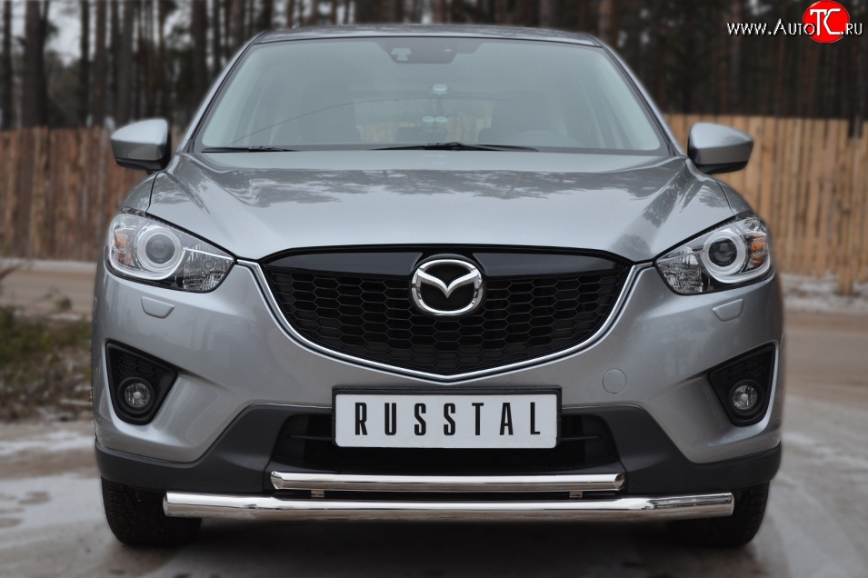 16 999 р. Защита переднего бампера (2 трубыØ63 и 42 мм, нержавейка) Russtal Mazda CX-5 KE рестайлинг (2015-2017)  с доставкой в г. Тамбов