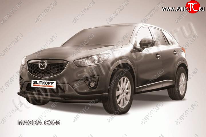 9 199 р. Защита переднего бампер Slitkoff  Mazda CX-5  KE (2011-2017) дорестайлинг, рестайлинг (Цвет: серебристый)  с доставкой в г. Тамбов