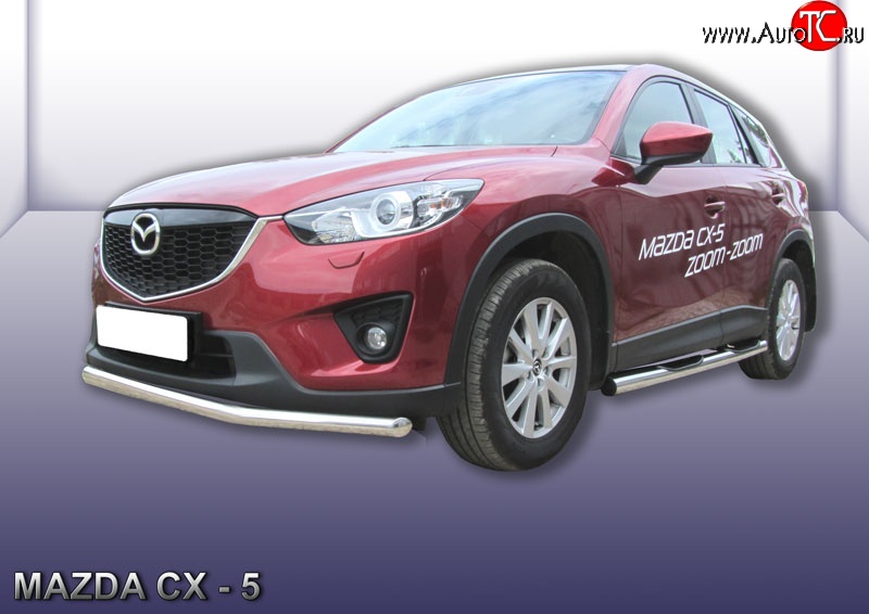 11 699 р. Одинарная защита переднего бампера из трубы диаметром 57 мм Slitkoff Mazda CX-5 KE рестайлинг (2015-2017) (Нержавейка, Полированная)  с доставкой в г. Тамбов