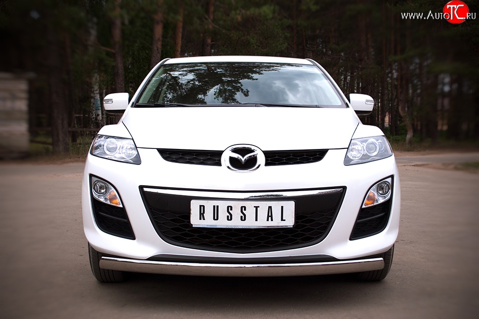 17 799 р. Защита переднего бампера (Ø75х42 мм, нержавейка) Russtal Mazda CX-7 ER рестайлинг (2010-2012)  с доставкой в г. Тамбов