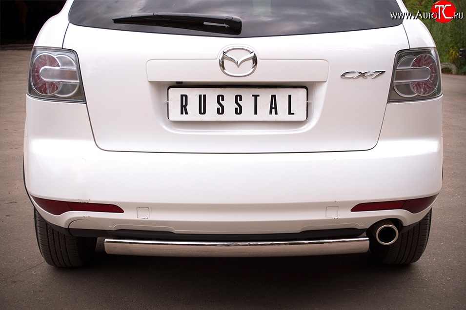 18 549 р. Защита заднего бампера (Ø75x42 мм, нержавейка) Russtal Mazda CX-7 ER рестайлинг (2010-2012)  с доставкой в г. Тамбов