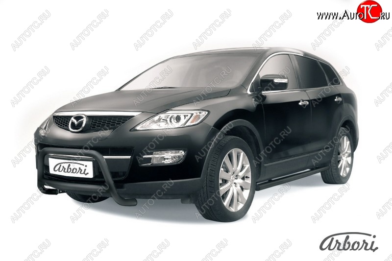 15 839 р. Защита переднего бампера Arbori (низкая, черная, 1 труба d57 mm). Mazda CX-9 TB дорестайлинг (2007-2009)  с доставкой в г. Тамбов