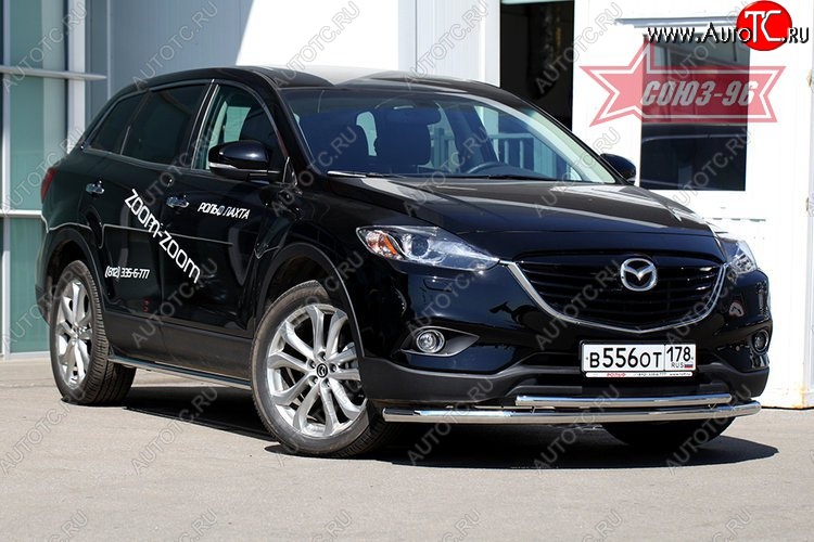 21 194 р. Защита переднего бампера одинарная рестайлинг Souz-96 (d60/42). Mazda CX-9 TB дорестайлинг (2007-2009)  с доставкой в г. Тамбов