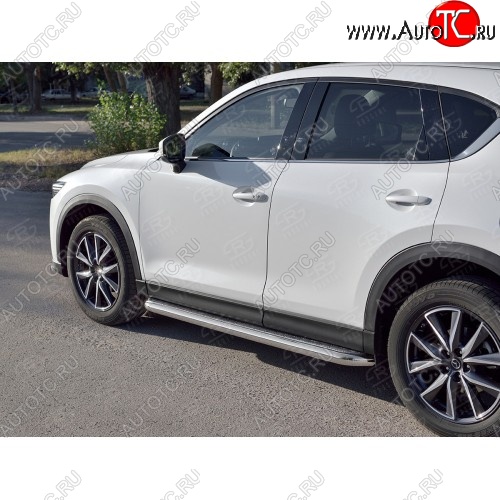 26 999 р. Порожки для ног (Ø63) SLITKOFF  Mazda CX-5  KF (2016-2025) (лист - алюминий, профиль - сталь)  с доставкой в г. Тамбов