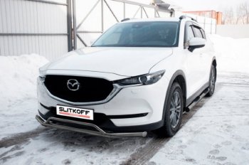 9 199 р. Защита переднего бампера Slitkoff (Ø 57+Ø 32, двойная).  Mazda CX-5  KF (2016-2024) (Сталь с полимерным покрытием. Цвет: серебристый)  с доставкой в г. Тамбов. Увеличить фотографию 1