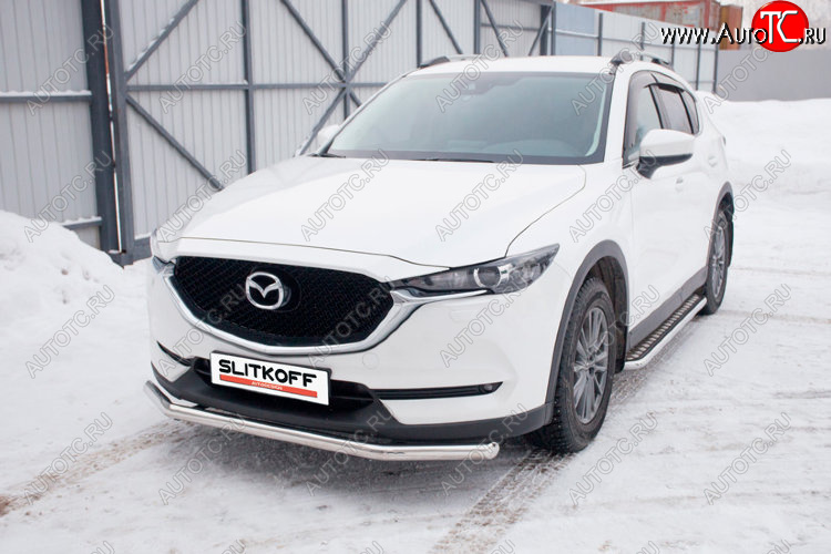 13 499 р. Защита переднего бампера Slitkoff (Ø 57 мм).  Mazda CX-5  KF (2016-2025) (Нержавеющая сталь)  с доставкой в г. Тамбов