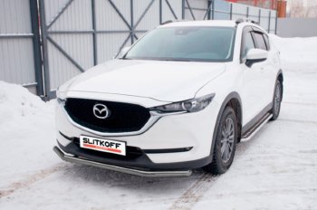 8 199 р. Защита переднего бампера Slitkoff (Ø 57 мм). Mazda CX-5 KF (2016-2024) (Сталь с полимерным покрытием. Цвет: серебристый)  с доставкой в г. Тамбов. Увеличить фотографию 1