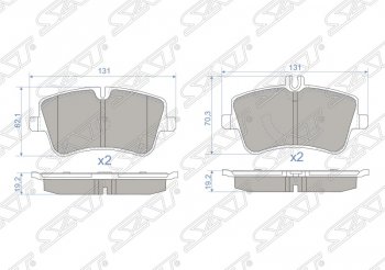 1 149 р. Колодки тормозные SAT (передние)  Mercedes-Benz C-Class  W203 (2000-2008) дорестайлинг седан, рестайлинг седан  с доставкой в г. Тамбов. Увеличить фотографию 1