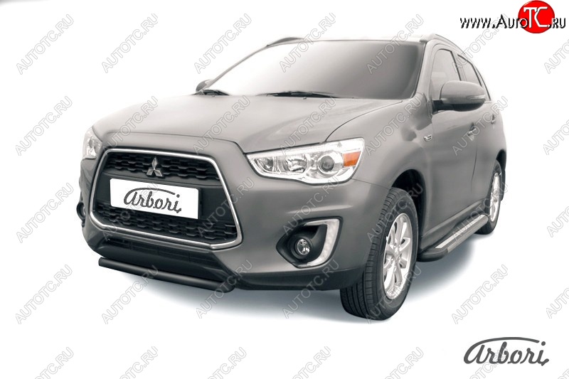 6 569 р. Защита переднего бампера Arbori (короткая, черная, 1 труба d57 mm). Mitsubishi ASX 1-ый рестайлинг (2013-2016)  с доставкой в г. Тамбов