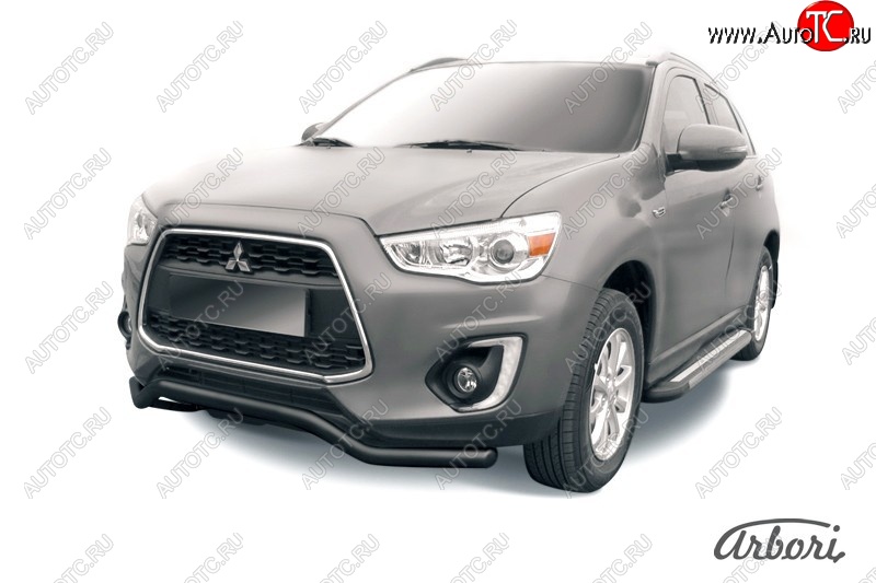 8 279 р. Защита переднего бампера Arbori (волна, черная, 1 труба d57 mm). Mitsubishi ASX 1-ый рестайлинг (2013-2016)  с доставкой в г. Тамбов