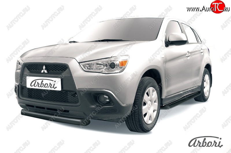 7 469 р. Защита переднего бампера Arbori (короткая, черная, 1 труба d76 mm). Mitsubishi ASX дорестайлинг (2010-2012)  с доставкой в г. Тамбов