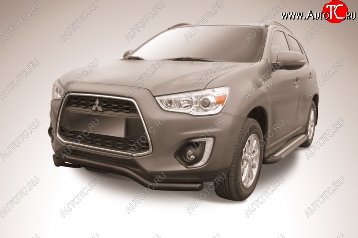 10 999 р. Защита переднего бампера d57 Slitkoff Mitsubishi ASX 1-ый рестайлинг (2013-2016) (Цвет: серебристый)  с доставкой в г. Тамбов