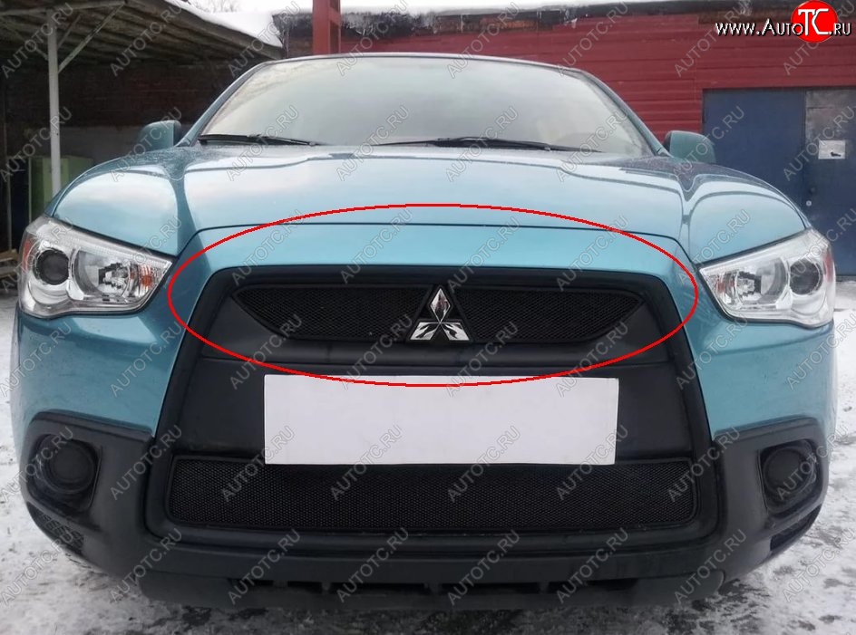 3 799 р. Защитная решётка в воздуховод автомобиля Russtal (черная) Mitsubishi ASX дорестайлинг (2010-2012)  с доставкой в г. Тамбов