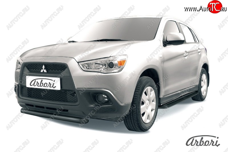 6 569 р. Защита переднего бампера Arbori (короткая, черная, 1 труба d57 mm). Mitsubishi ASX дорестайлинг (2010-2012)  с доставкой в г. Тамбов