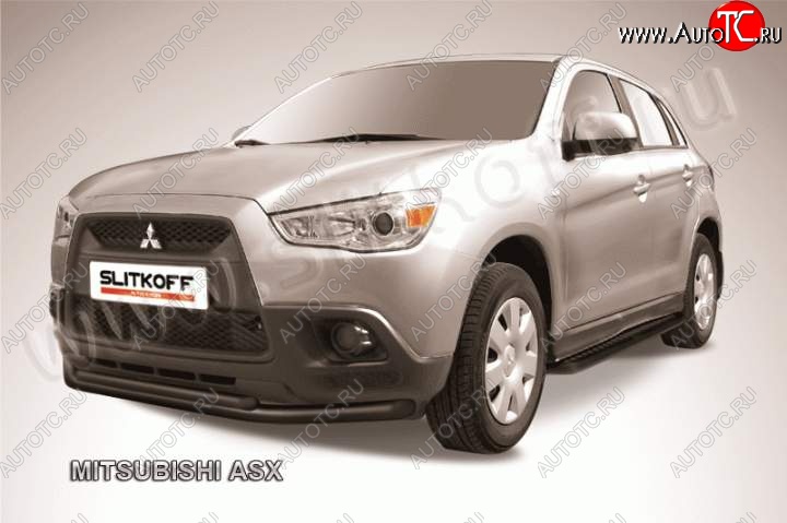 10 299 р. Защита переднего бампера из труб d57/d42 Slitkoff  Mitsubishi ASX (2010-2012) дорестайлинг (Цвет: серебристый)  с доставкой в г. Тамбов