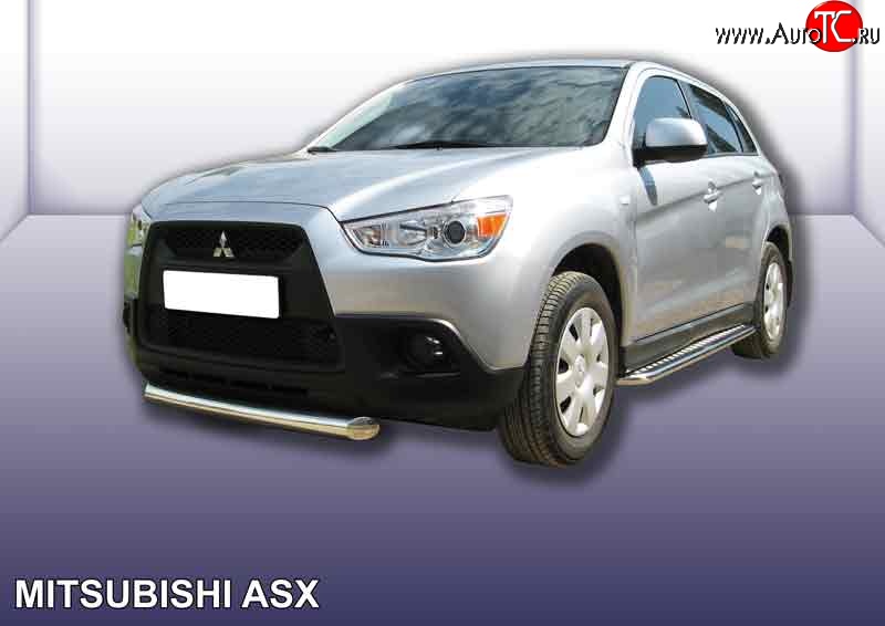 14 399 р. Защита переднего бампера из короткой трубы диаметром 76 мм Slitkoff Mitsubishi ASX дорестайлинг (2010-2012) (Нержавейка, Полированная)  с доставкой в г. Тамбов