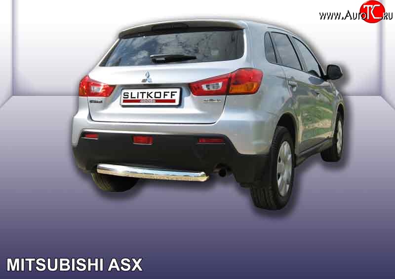 12 999 р. Защита заднего бампера из короткой трубы диаметром 76 мм Slitkoff  Mitsubishi ASX (2010-2012) дорестайлинг (Нержавейка, Полированная)  с доставкой в г. Тамбов