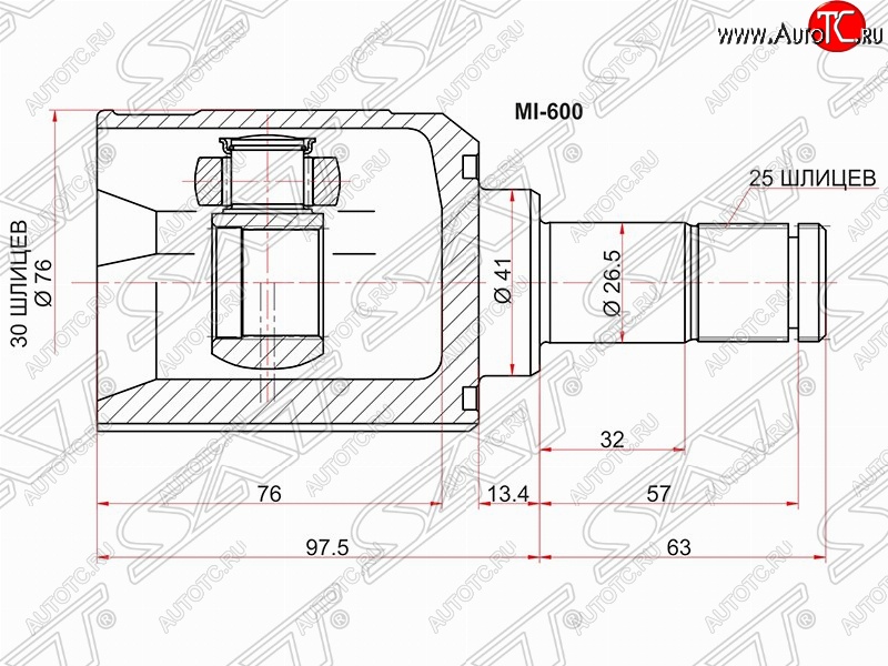 3 099 р. Шрус (внутренний) SAT (30*25*42 мм) Mitsubishi Lancer 8 дорестайлинг седан (1995-1997)  с доставкой в г. Тамбов