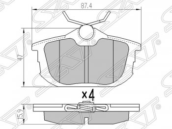 Колодки тормозные SAT (задние) Mitsubishi Lancer 9 1-ый рестайлинг универсал (2003-2005)