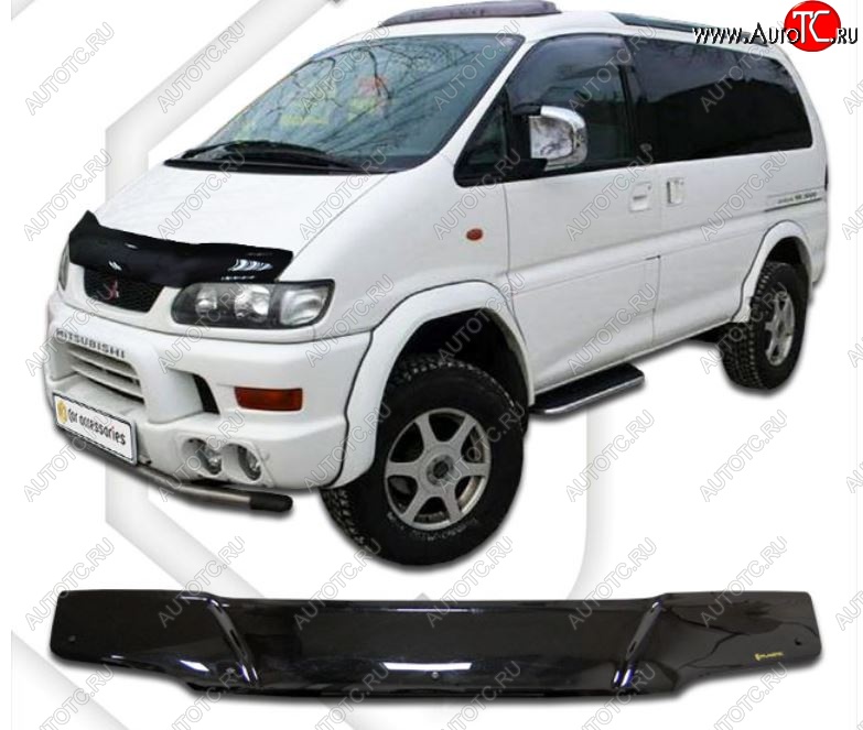 2 069 р. Дефлектор капота CA-Plastiс  Mitsubishi Delica  4 (1997-2007) рестайлинг (Classic черный, Без надписи)  с доставкой в г. Тамбов