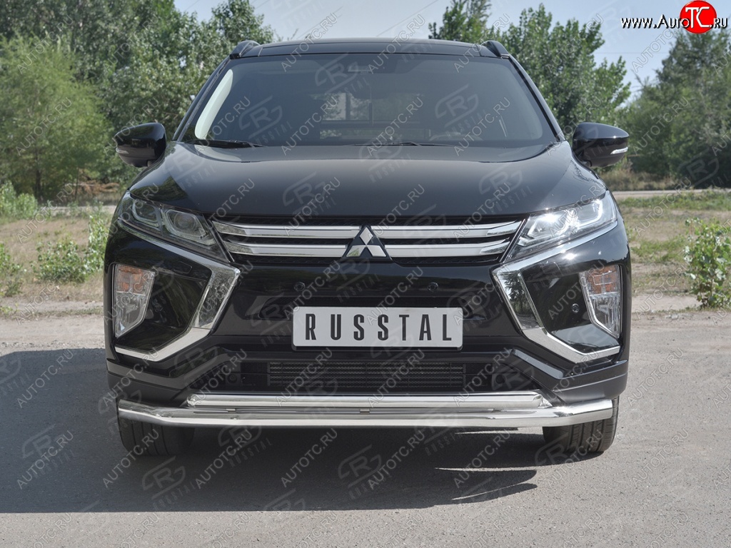 12 999 р. Защита переднего бампера (2 трубы Ø63 и 42 мм, нержавейка) SLITKOFF Mitsubishi Eclipse Cross GK (2017-2024)  с доставкой в г. Тамбов